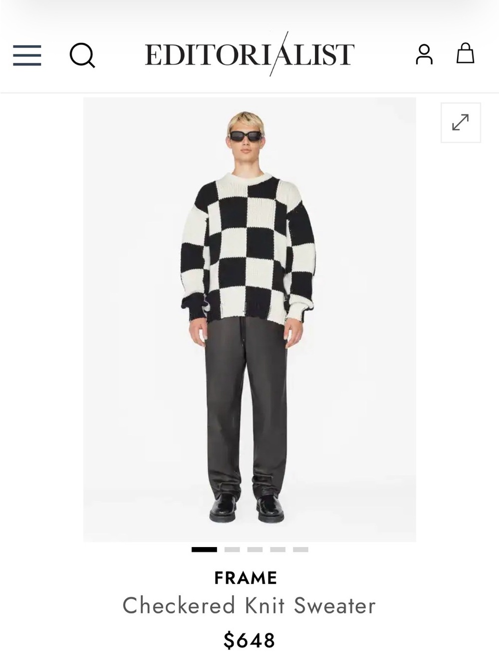 Frame Denim Black and White Checkered Sweater